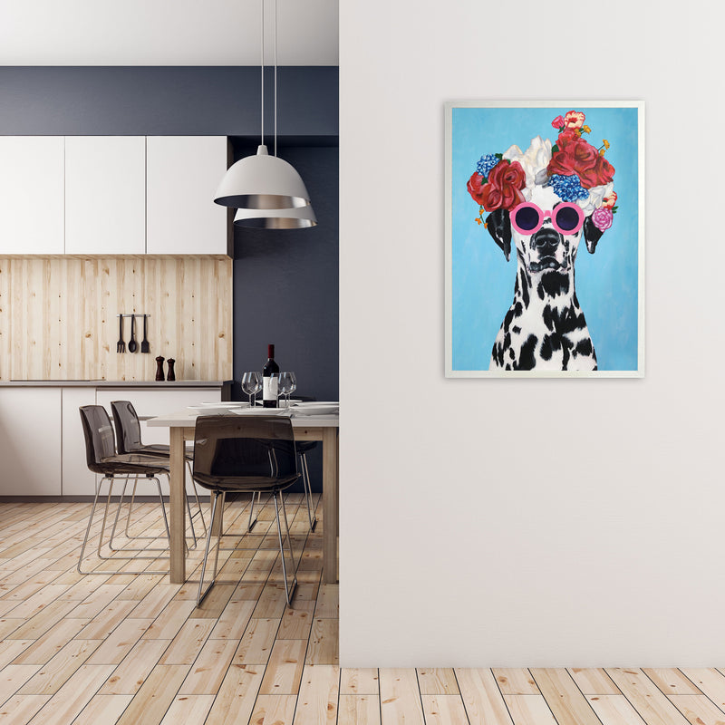 Fashion Dalmatian Blue Art Print by Coco Deparis A1 Oak Frame