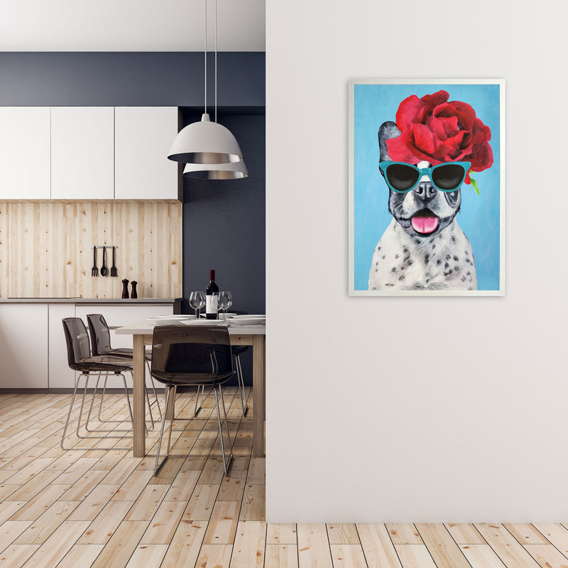 Fashion Bulldog Blue Art Print by Coco Deparis A1 Oak Frame