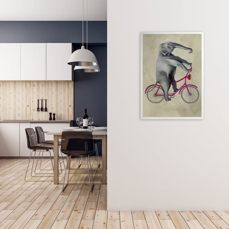 Elephant On Bicycle Art Print by Coco Deparis A1 Oak Frame