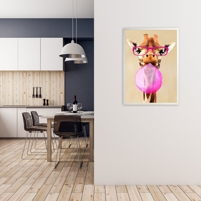 Clever Giraffe With Bubblegum Art Print by Coco Deparis A1 Oak Frame