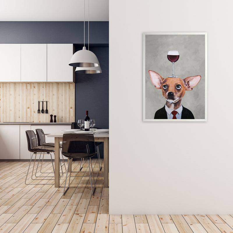 Chihuahua With Wineglass Art Print by Coco Deparis A1 Oak Frame