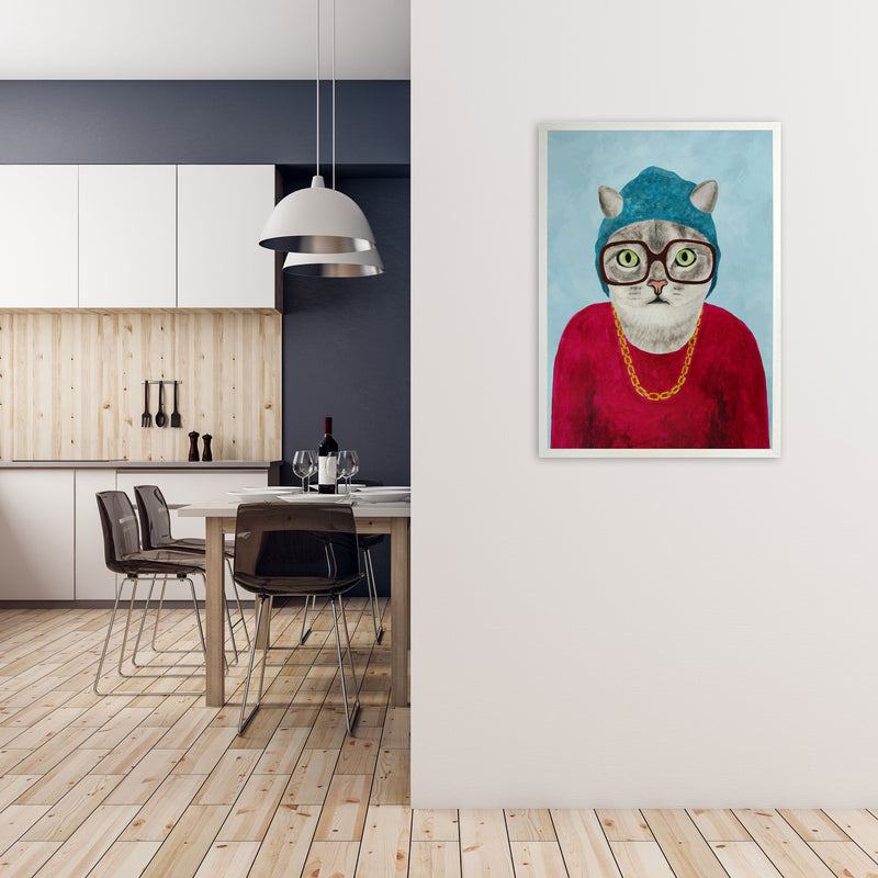 Cat Rapper Art Print by Coco Deparis A1 Oak Frame