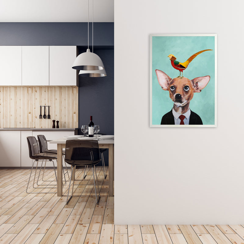 Chihuahua With Bird Art Print by Coco Deparis A1 Oak Frame