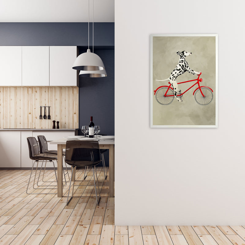 Dalmatian On Bicycle Art Print by Coco Deparis A1 Oak Frame