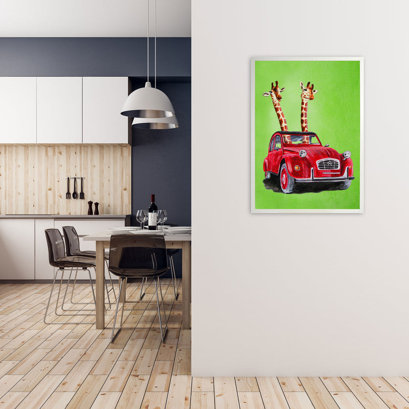 2 Giraffes In Car 2 Art Print by Coco Deparis A1 Oak Frame