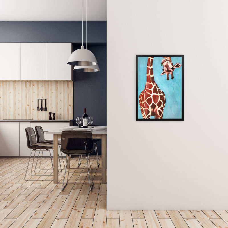 Giraffes With Green Leave Art Print by Coco Deparis A2 White Frame