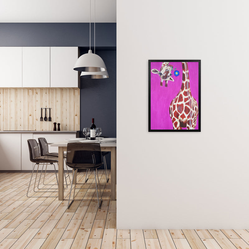 Giraffe With Blue Flower Art Print by Coco Deparis A2 White Frame