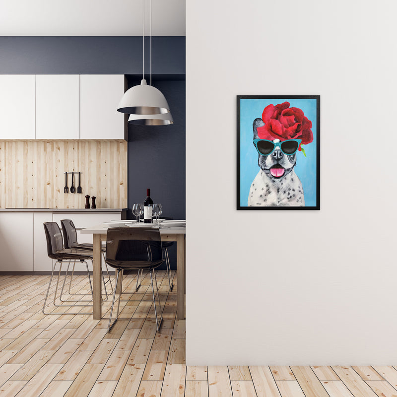 Fashion Bulldog Blue Art Print by Coco Deparis A2 White Frame
