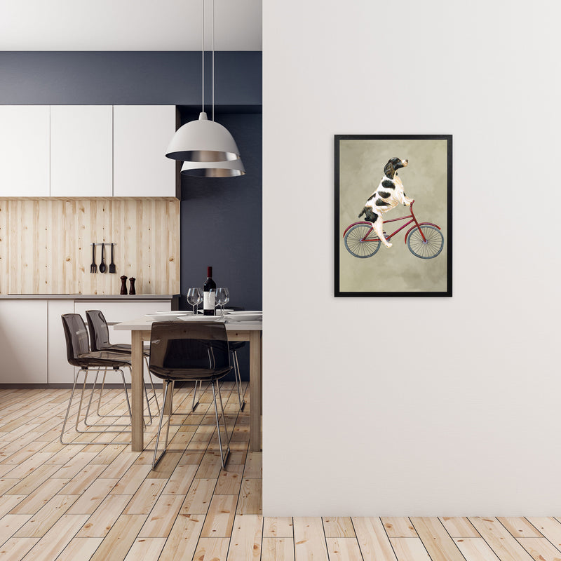 English Springer On Bicycle Art Print by Coco Deparis A2 White Frame