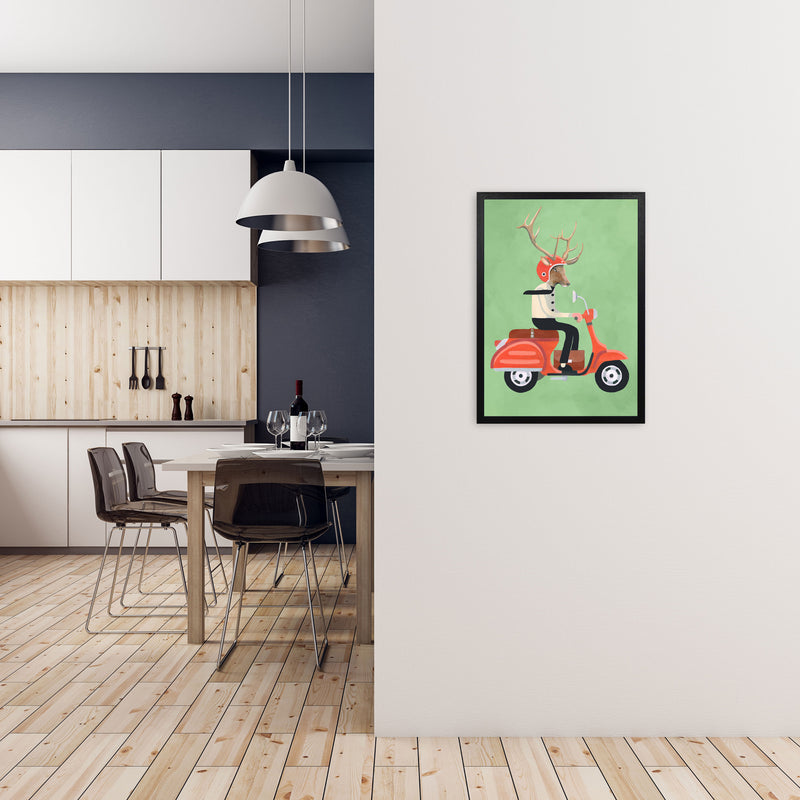Deer On Scooter Art Print by Coco Deparis A2 White Frame