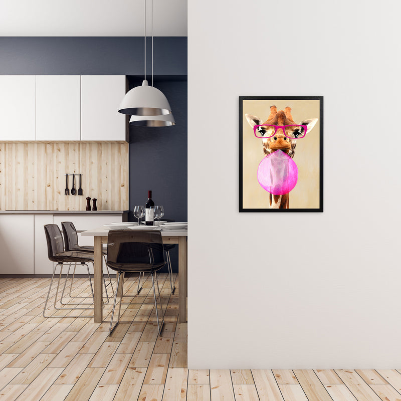 Clever Giraffe With Bubblegum Art Print by Coco Deparis A2 White Frame