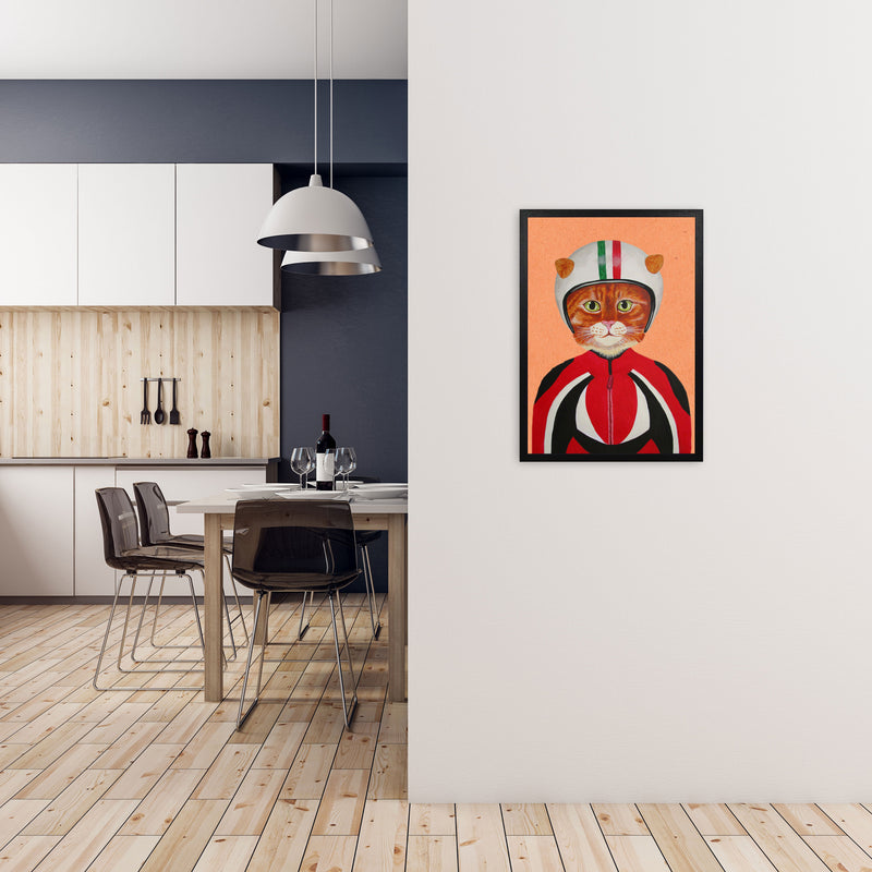 Cat With Helmet Art Print by Coco Deparis A2 White Frame