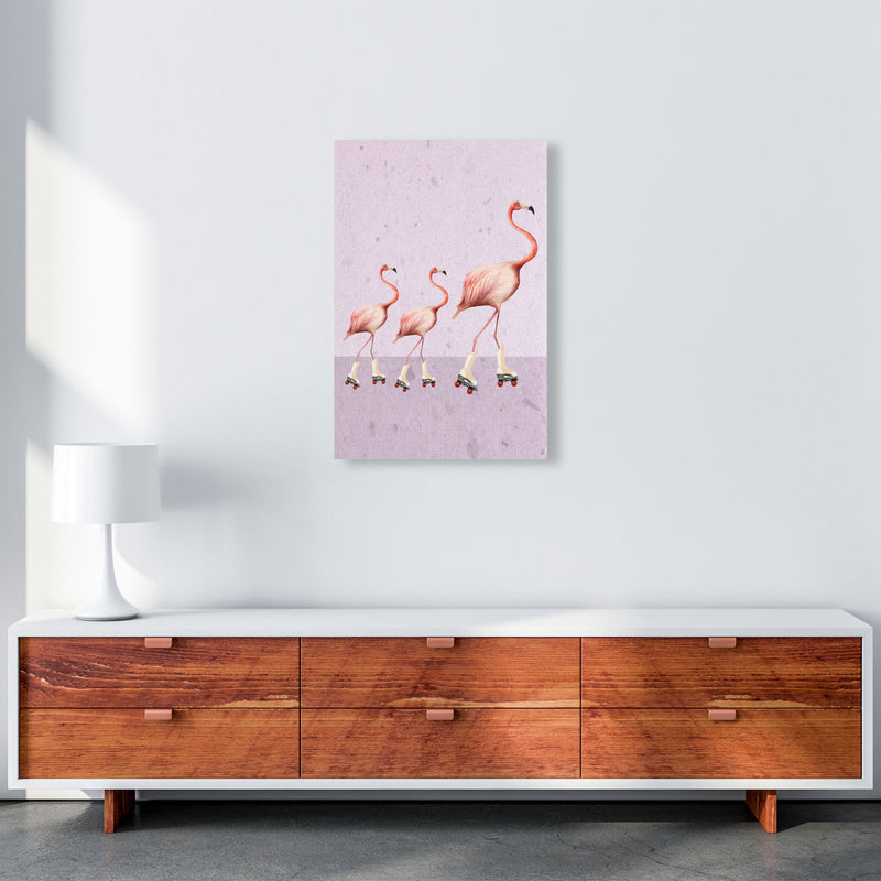 Flamingos Rollerskate Familly Art Print by Coco Deparis A2 Canvas