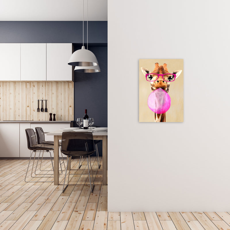 Clever Giraffe With Bubblegum Art Print by Coco Deparis A2 Black Frame