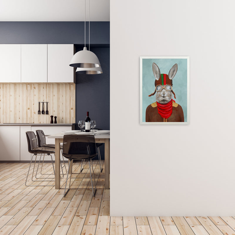Rabbit With Helmet Art Print by Coco Deparis A2 Oak Frame