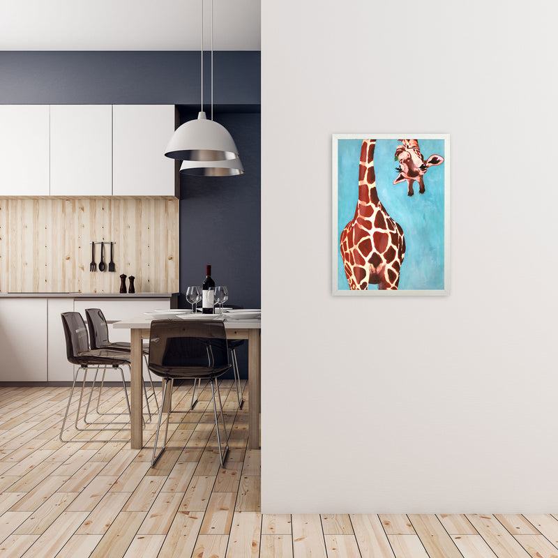 Giraffes With Green Leave Art Print by Coco Deparis A2 Oak Frame