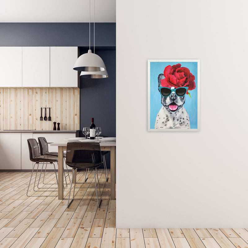 Fashion Bulldog Blue Art Print by Coco Deparis A2 Oak Frame