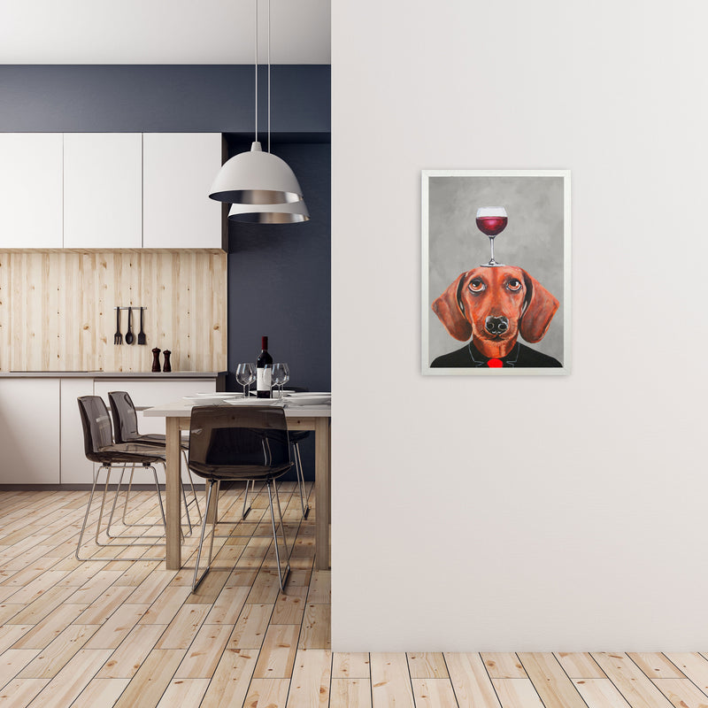 Daschund With Wineglass Art Print by Coco Deparis A2 Oak Frame