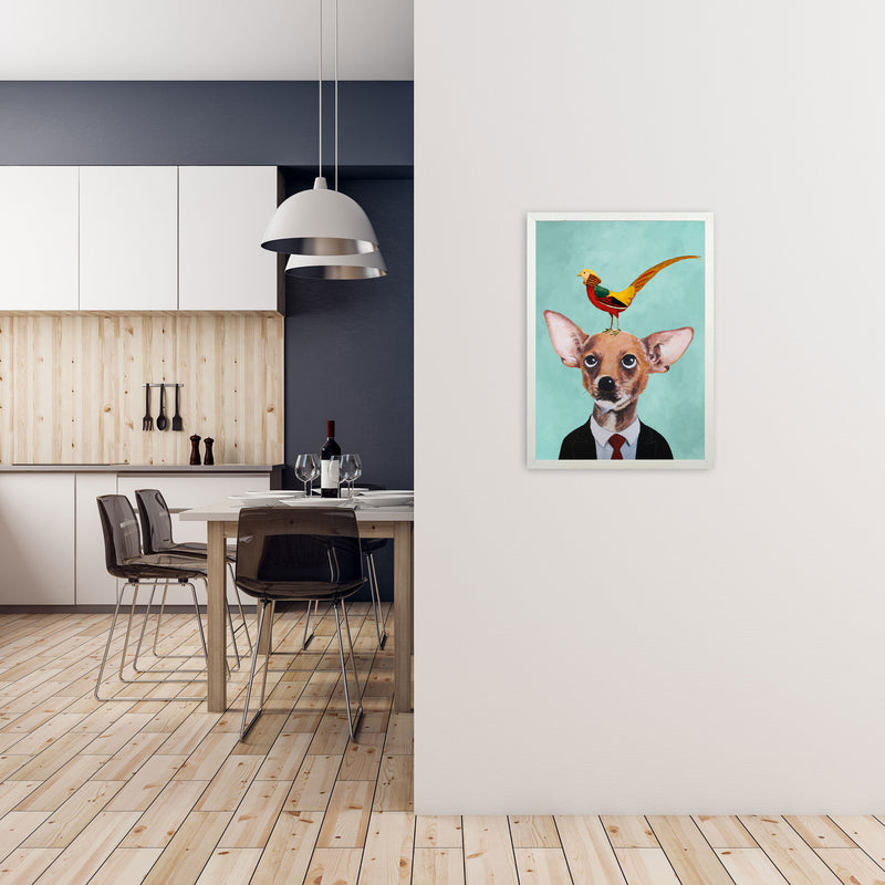 Chihuahua With Bird Art Print by Coco Deparis A2 Oak Frame