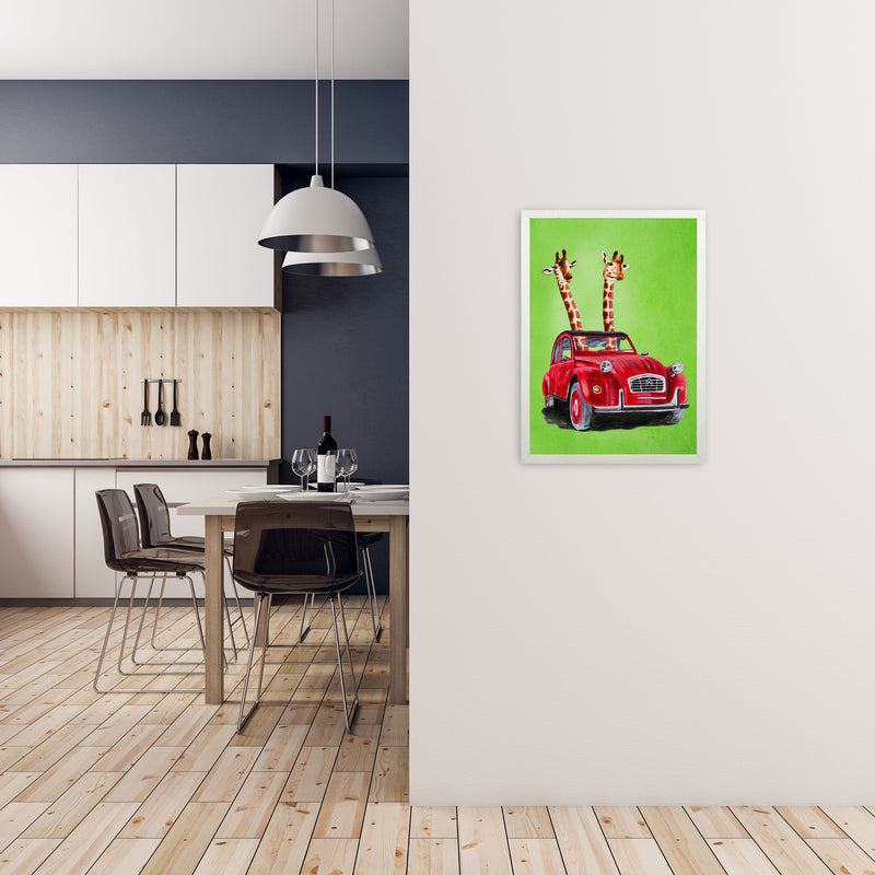 2 Giraffes In Car 2 Art Print by Coco Deparis A2 Oak Frame