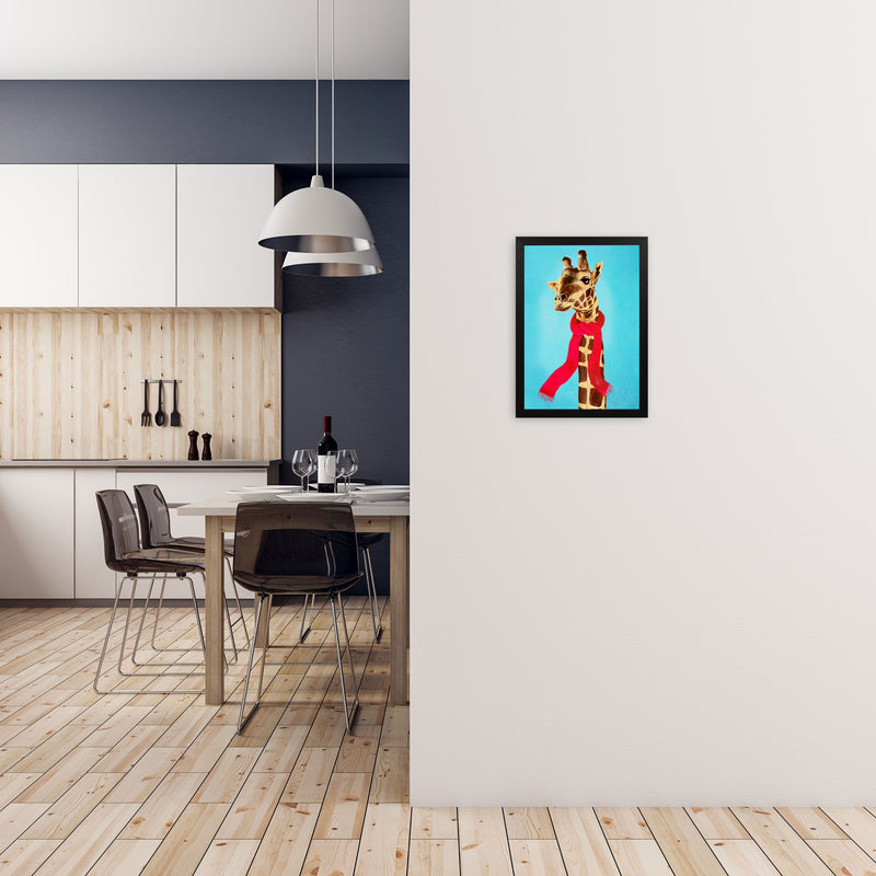 Giraffe In Winter Art Print by Coco Deparis A3 White Frame