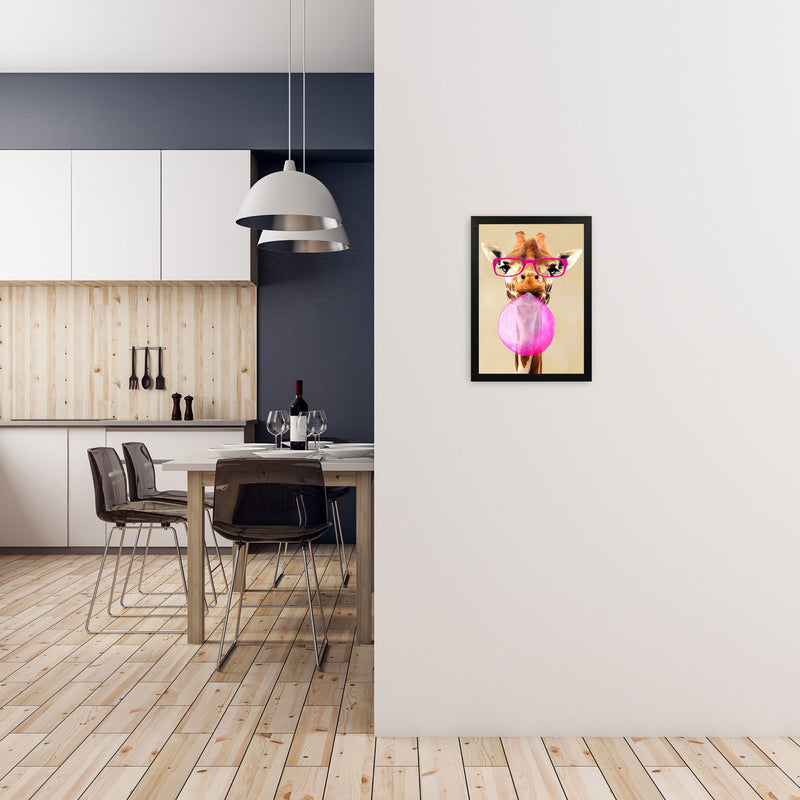 Clever Giraffe With Bubblegum Art Print by Coco Deparis A3 White Frame