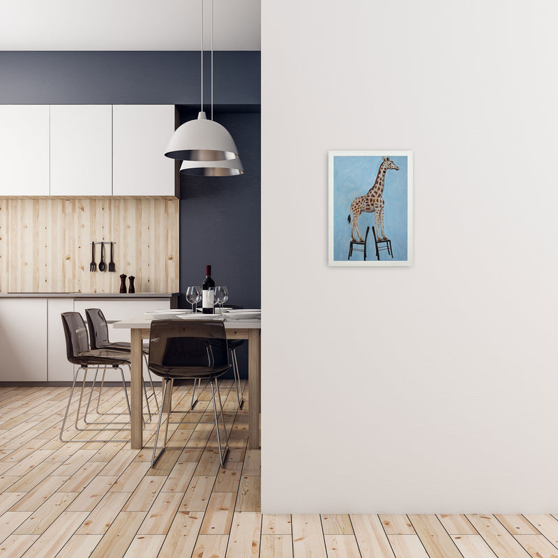 Giraffe On Chairs Art Print by Coco Deparis A3 Oak Frame