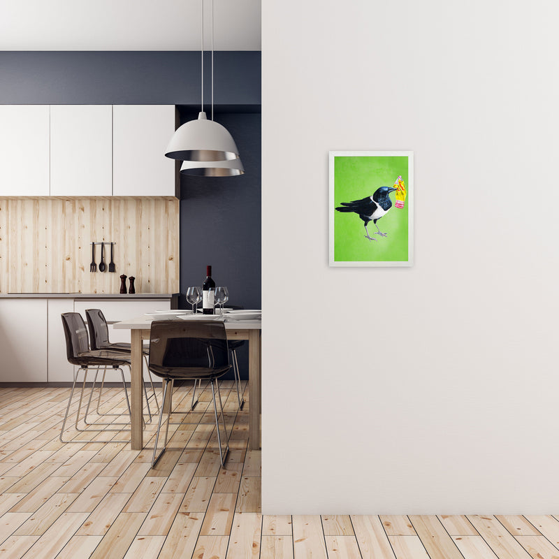 Bird With Sweet Paper Art Print by Coco Deparis A3 Oak Frame