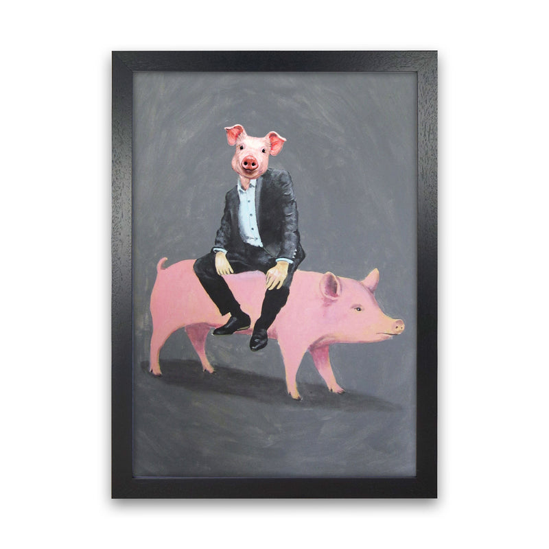 Pig Sitting On A Pig Art Print by Coco Deparis Black Grain