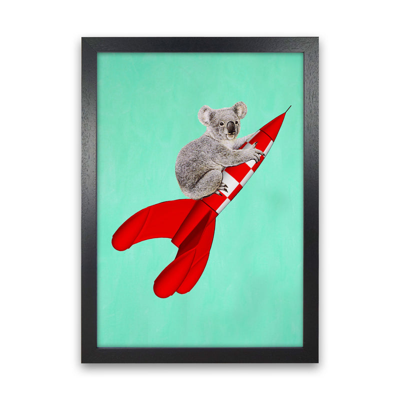 Koala On A Rocket Art Print by Coco Deparis Black Grain