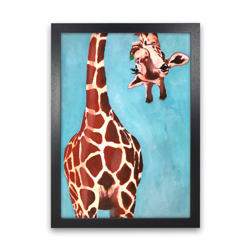 Giraffes With Green Leave Art Print by Coco Deparis Black Grain