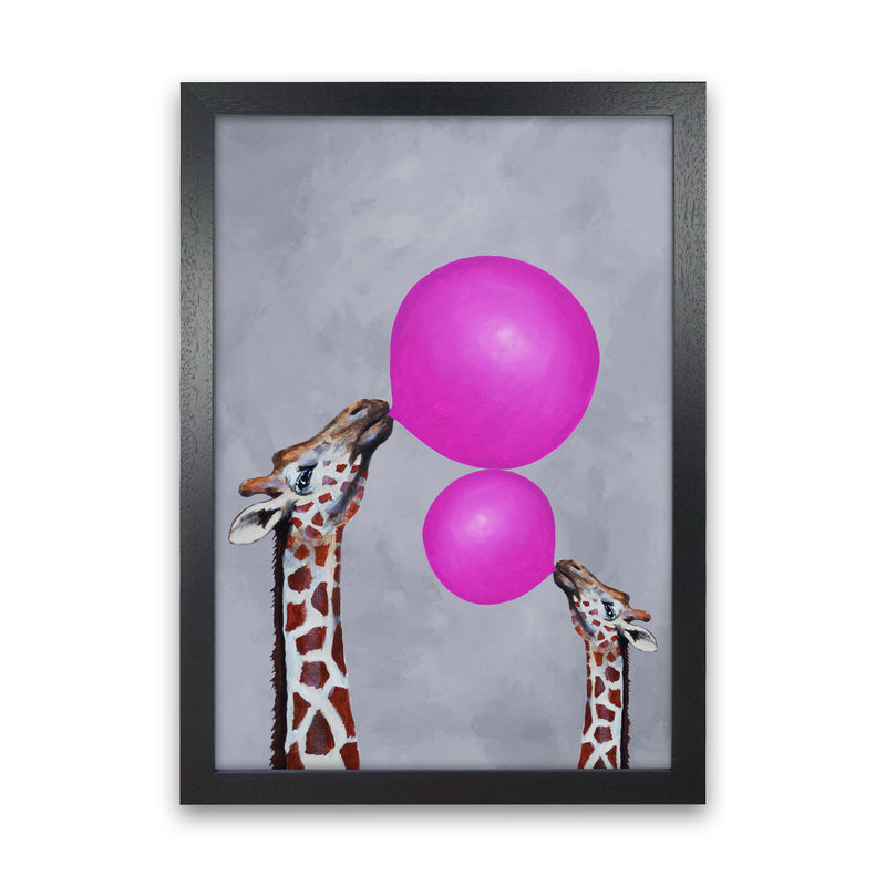 Giraffes With Bubblegum 3 Art Print by Coco Deparis Black Grain