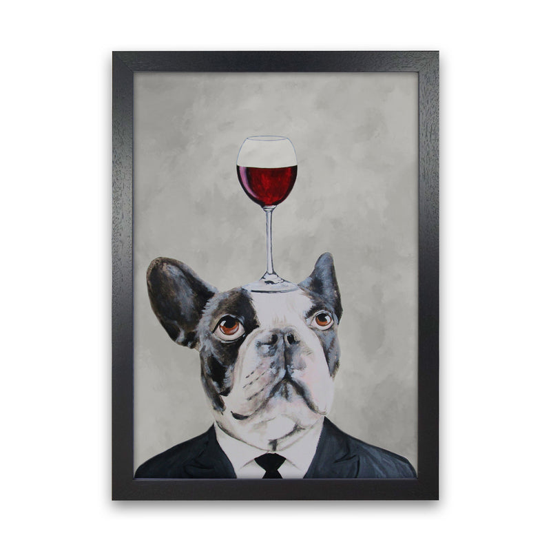 French Bulldog With Wineglass Art Print by Coco Deparis Black Grain