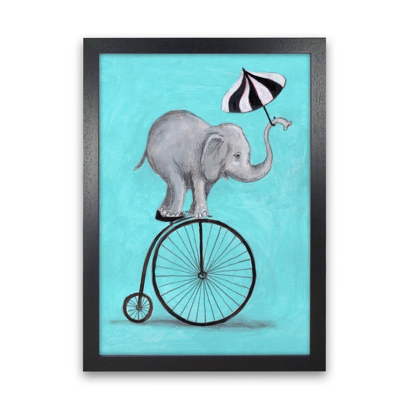 Elephant With Umbrella Art Print by Coco Deparis Black Grain