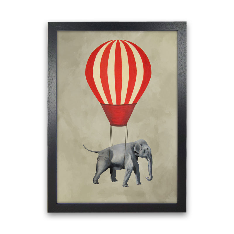 Elephant With Airballoon Art Print by Coco Deparis Black Grain