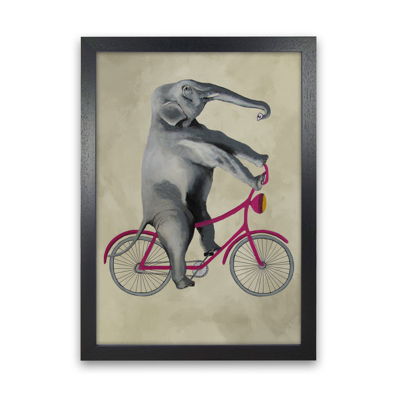 Elephant On Bicycle Art Print by Coco Deparis Black Grain