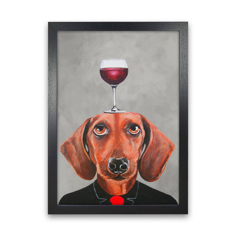 Daschund With Wineglass Art Print by Coco Deparis Black Grain