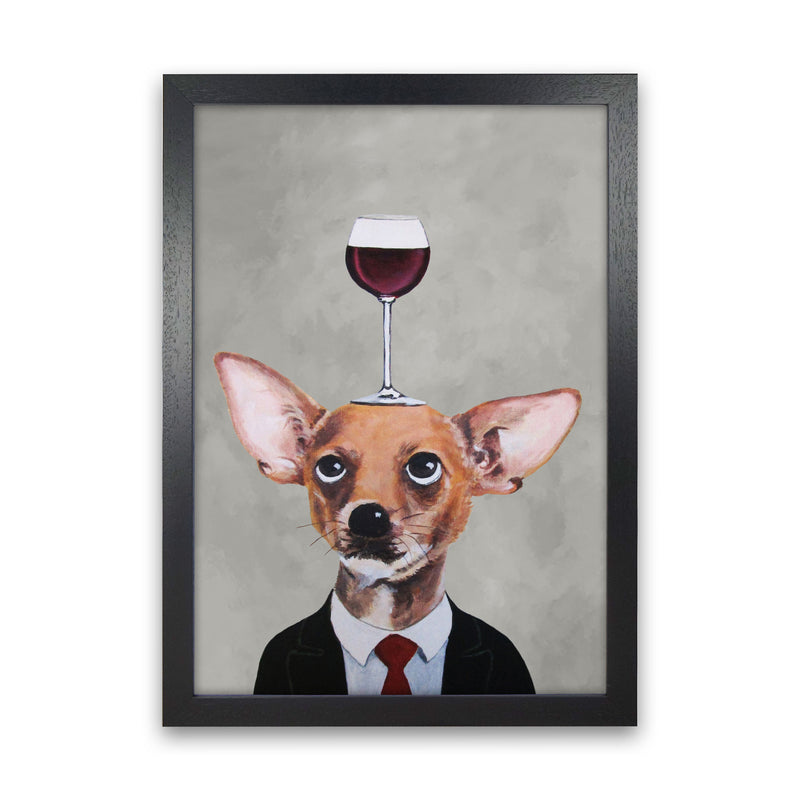 Chihuahua With Wineglass Art Print by Coco Deparis Black Grain