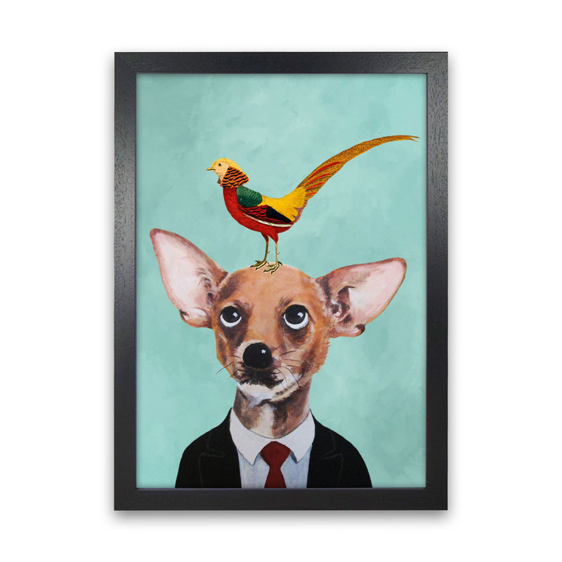 Chihuahua With Bird Art Print by Coco Deparis Black Grain