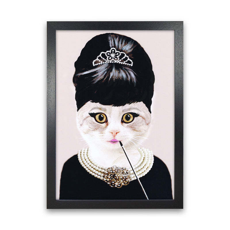 Audrey Hepburn Cat Art Print by Coco Deparis Black Grain