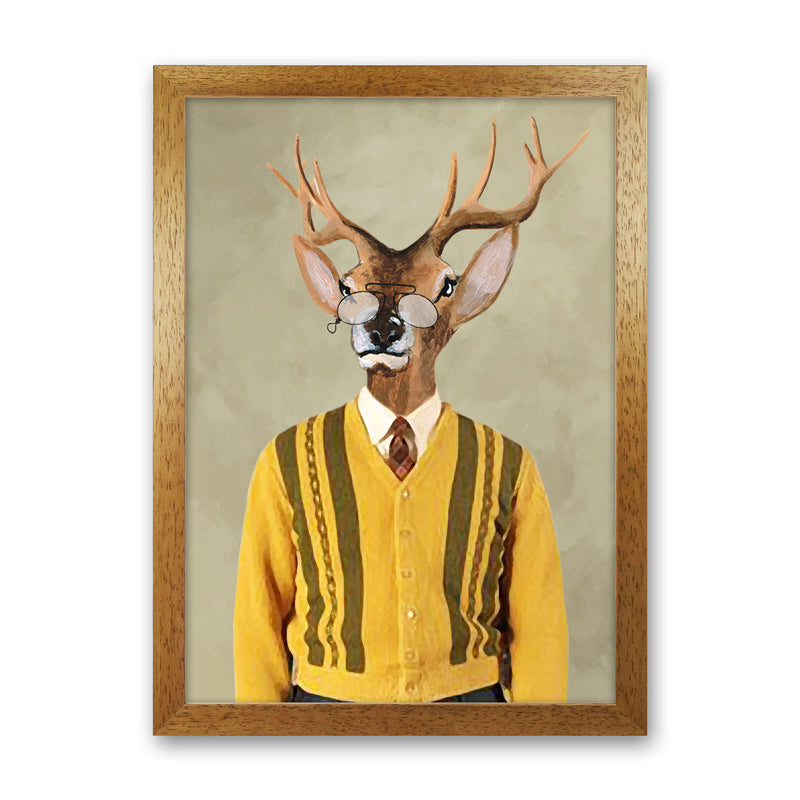 Deer Sixties Man Art Print by Coco Deparis Oak Grain