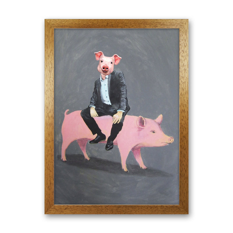 Pig Sitting On A Pig Art Print by Coco Deparis Oak Grain
