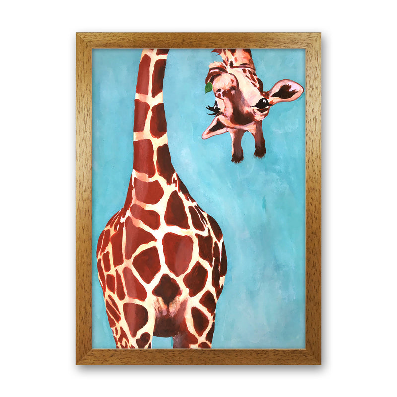Giraffes With Green Leave Art Print by Coco Deparis Oak Grain