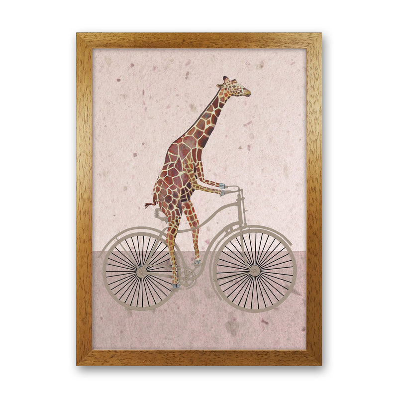Giraffe On Bicycle Art Print by Coco Deparis Oak Grain