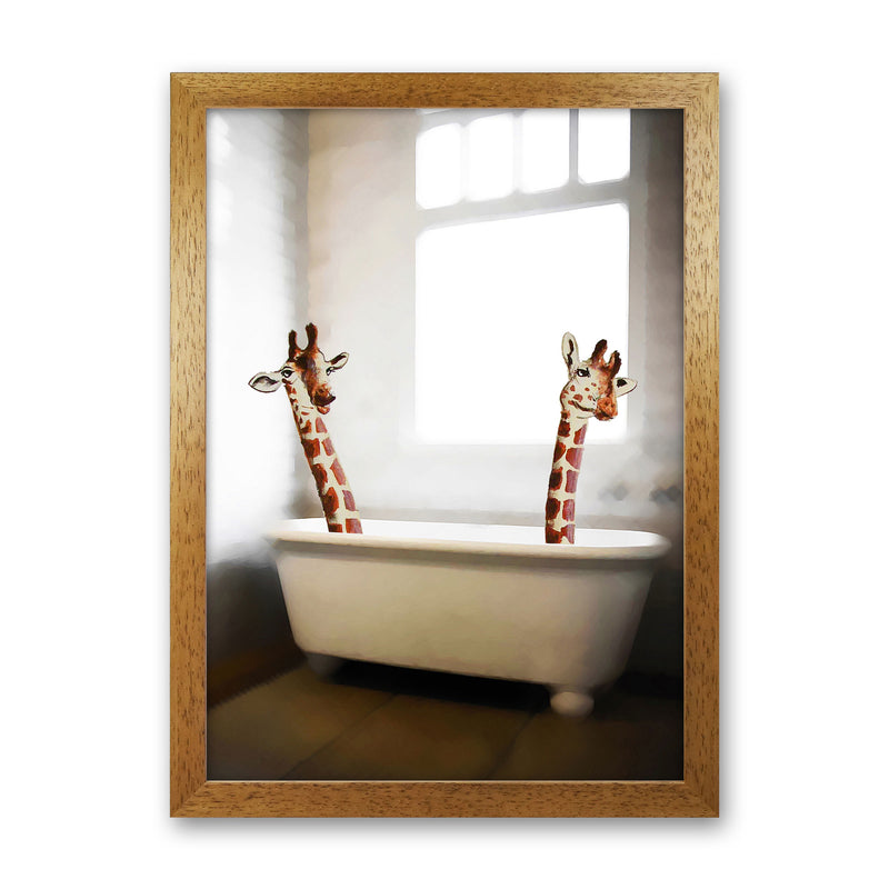 Giraffes In Bathtube Art Print by Coco Deparis Oak Grain