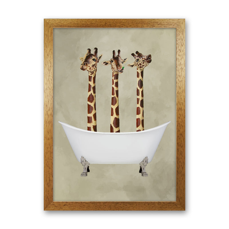 Giraffes In Bathtub Art Print by Coco Deparis Oak Grain