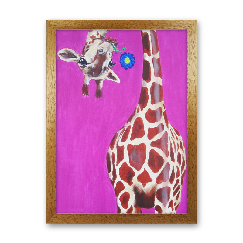 Giraffe With Blue Flower Art Print by Coco Deparis Oak Grain