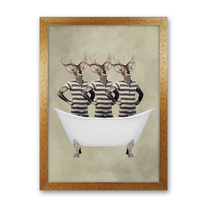Deers In Bathtub Art Print by Coco Deparis Oak Grain
