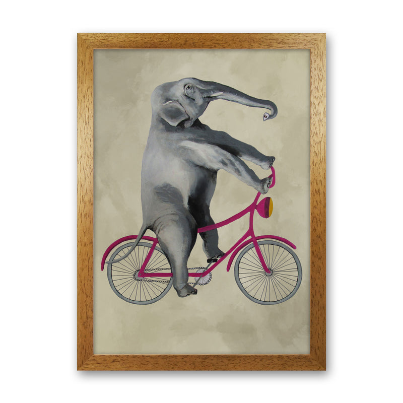 Elephant On Bicycle Art Print by Coco Deparis Oak Grain