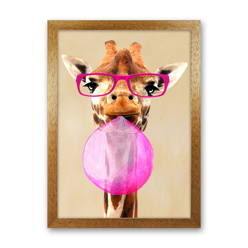 Clever Giraffe With Bubblegum Art Print by Coco Deparis Oak Grain